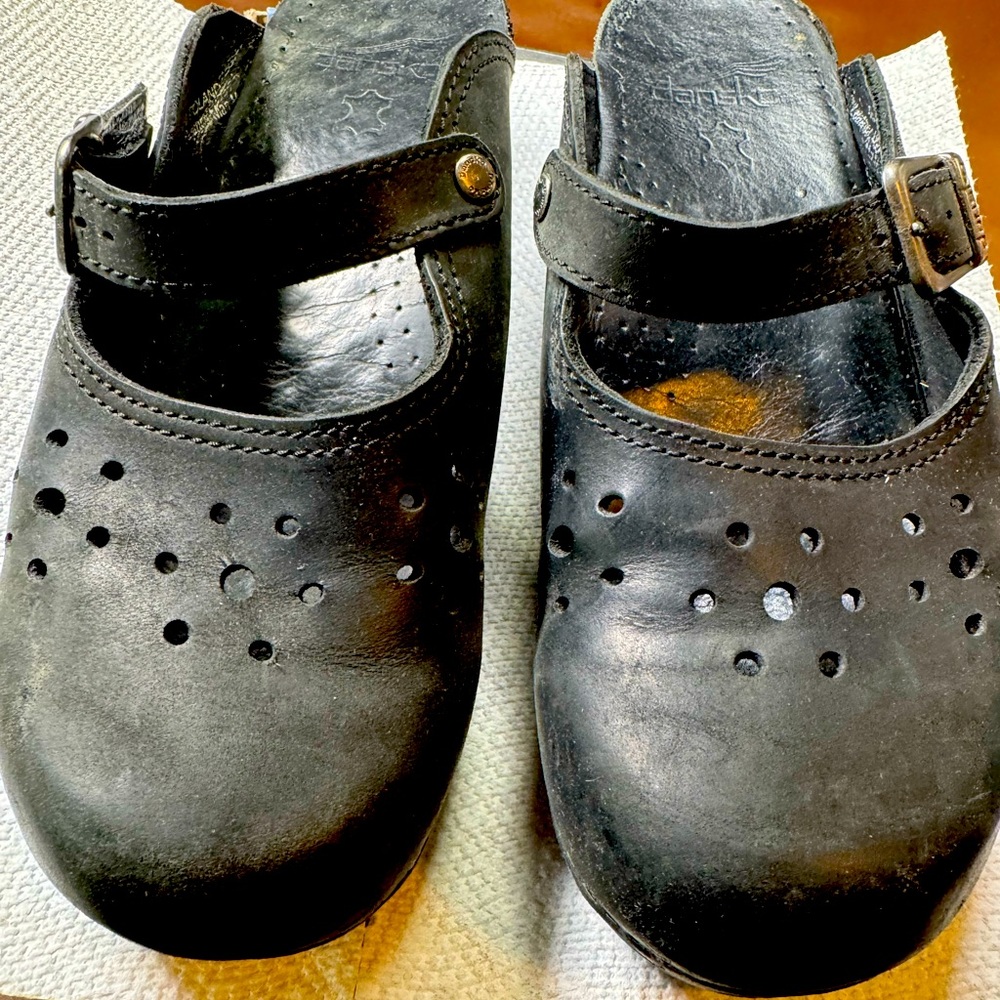 Dansko Black Leather Mules with Strap